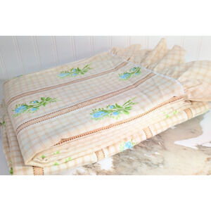 Vintage 1970-80s Presslin Ruffled 303 Bedding Blue Rose Full Flat Fitted Sheet